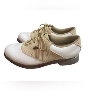 Etonic Lites Oxford Golf Saddle Shoes, Tan and White, Size 8.5
